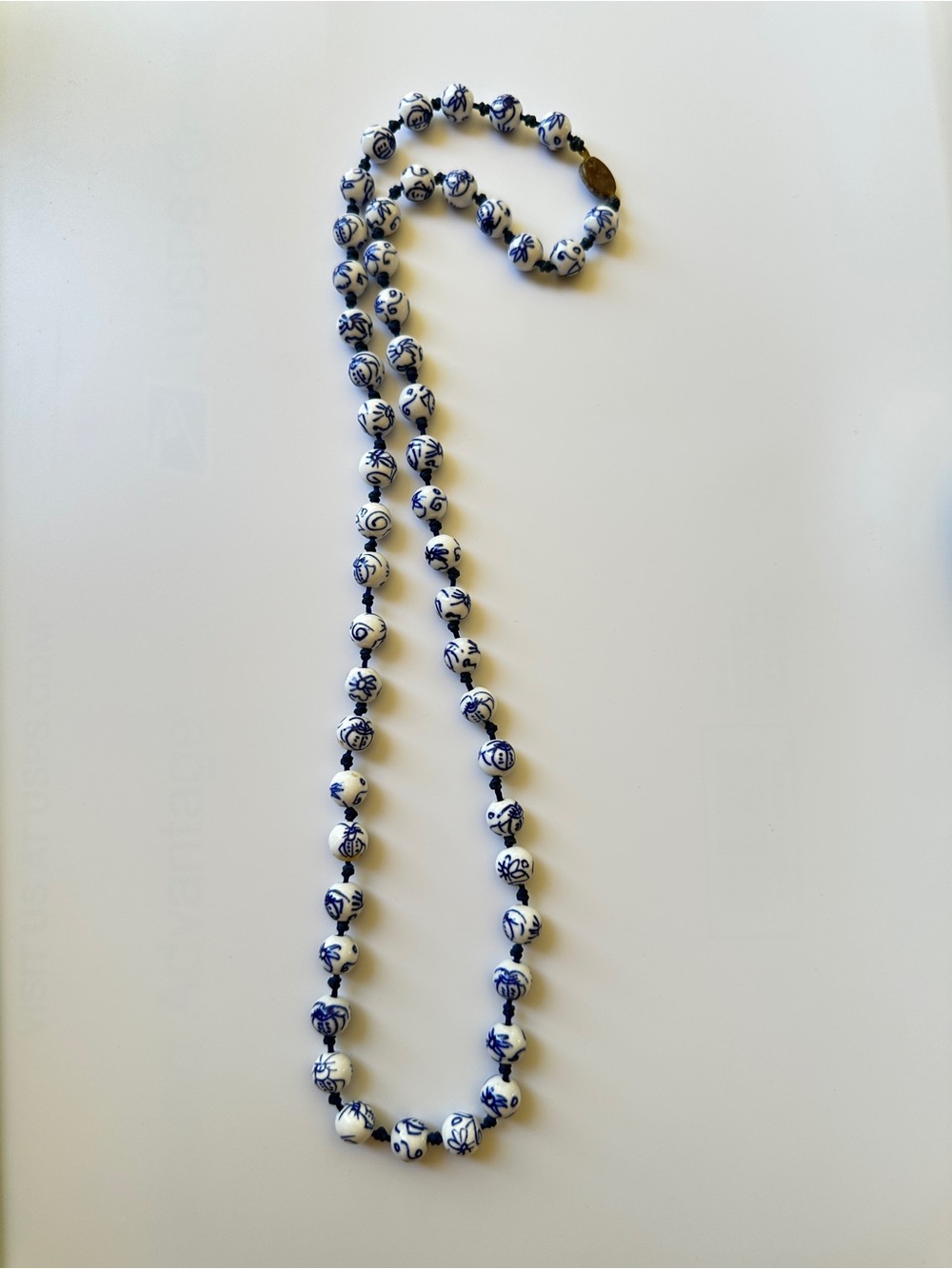 Hand-Painted Blue and White Bead Necklace - Elegant Women’s Jewelry